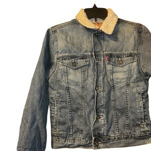 Levi Strauss & Co. Blue Sherpa Lined Denim Jacket Logo Button Kids Medium 10/12